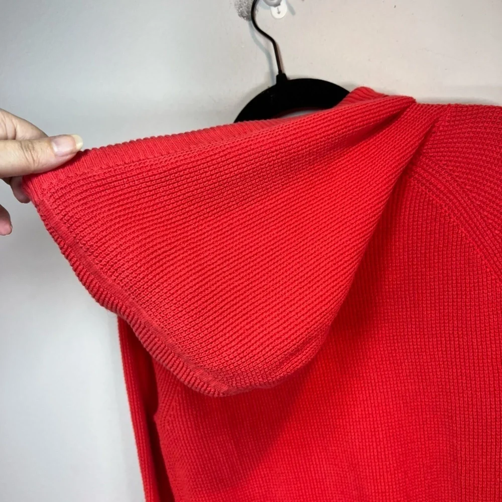 Lauren Ralph Lauren Hooded Waffle Knit Sweater Top Shirt Orange  Sz Small Petite